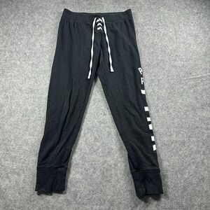 PINK Victoria's Secret Lace Up Joggers Women Small Black Logo Sweatpants